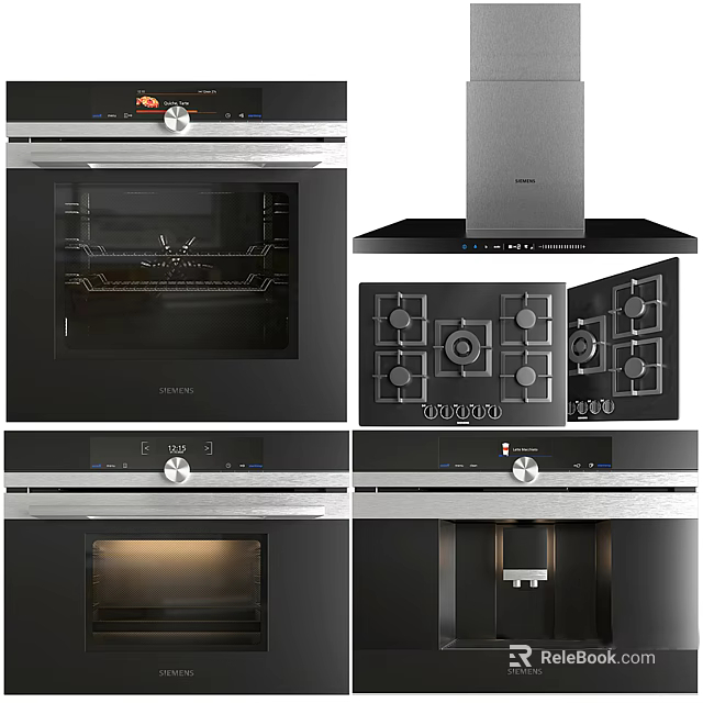 Modern Kitchen Appliances Collection Featuring Oven Range Hood Gas Stove And Coffee Maker 3d model 