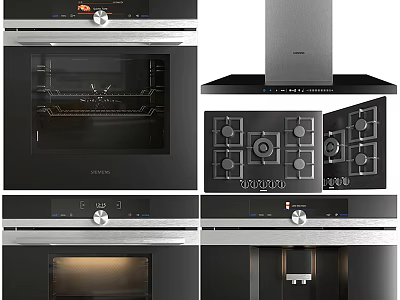 Modern Kitchen Appliances Collection Featuring Oven Range Hood Gas Stove And Coffee Maker 3d model