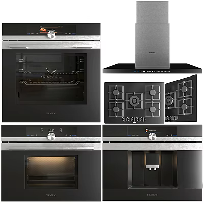 Modern Kitchen Appliances Collection Featuring Oven Range Hood Gas Stove And Coffee Maker 3d model