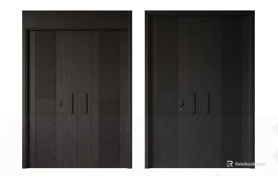 Matte Black Modern Security Door With Textured Panels And Secure Lock Design 3d model 