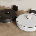 Modern Robotic Vacuum Cleaners Black And White With Charging Docks For Home Floor Cleaning