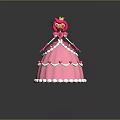 Pink Princess Woman in 3D Model with Crown Pink Dress and White Lace Decorations