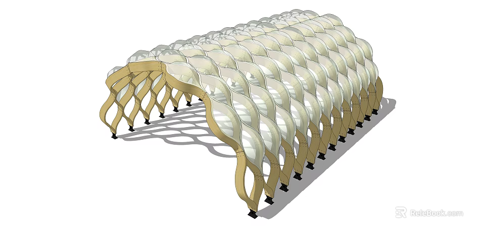 Modern Pergola Structure With Curved Transparent Canopy And Geometric Metal Frame Design 3d model 