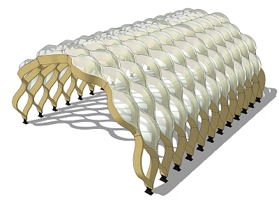 Modern Pergola Structure With Curved Transparent Canopy And Geometric Metal Frame Design 3d model