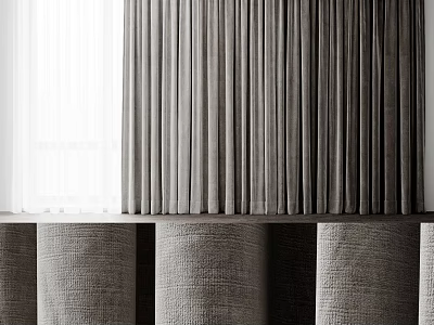 Gray Velvet Curtains With White Sheer Panels In Modern Interior Design 3d model