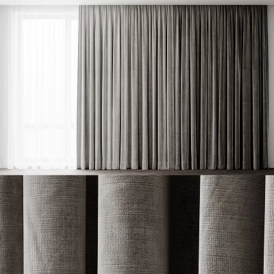 Gray Velvet Curtains With White Sheer Panels In Modern Interior Design 3d model