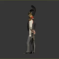 Game Movie Character In Military Style Outfit With Helmet Red Trim Vest And Holding Sword