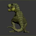 Realistic Green Striped Tyrannosaurus Rex Dinosaur Figure In Standing Aggressive Pose