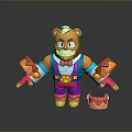 Colorful Cartoon Bear Doll Figure With Bow Tie Holding Items And Small Shoe Accessory