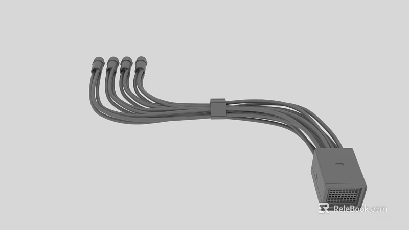 Durable Multi Plug Connector With Multiple Cables And Square Connector Body 3d model 