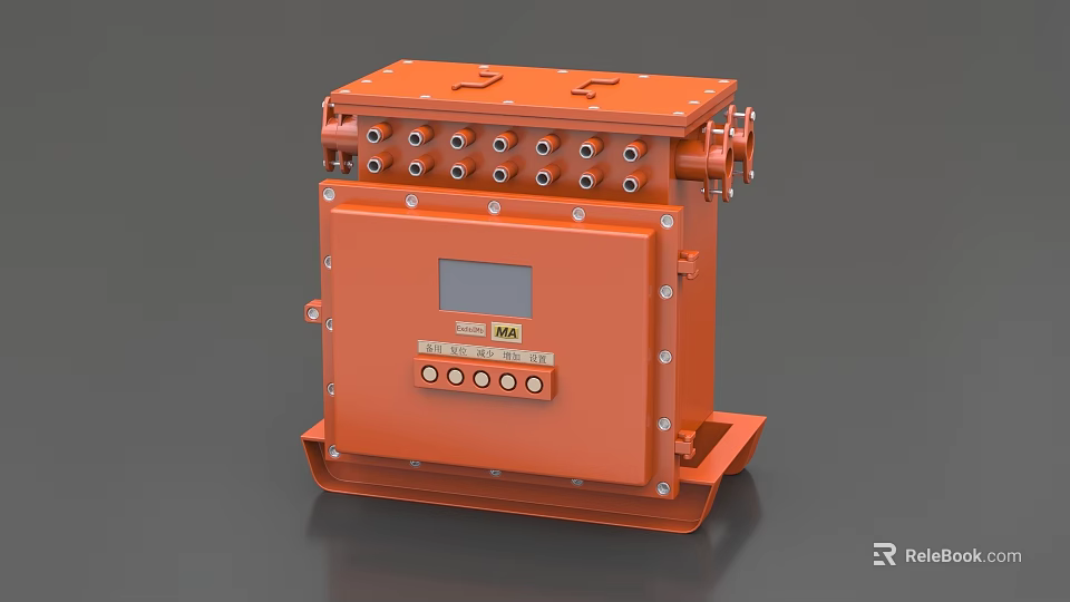 Orange Industrial Control Box With Multiple Ports Control Buttons And Display Screen 3d model