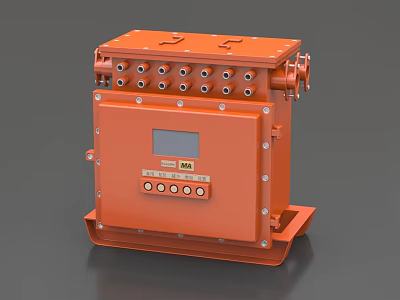 Orange Industrial Control Box With Multiple Ports Control Buttons And Display Screen 3d model