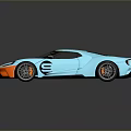 Blue And Orange Striped Ford GT Sports Car With Sleek Design And Shiny Exterior