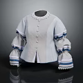 Light Gray Jacket With Lace Collar Puffed Sleeves And Striped Trim Design