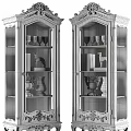 Classic Display Cabinets In Black And Red With Gold Accents Glass Doors Wine Glasses Decor