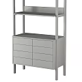 Modern Wooden Storage Shelving Unit With Open Multi Tiered Shelves And Bottom Drawers