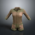 Durable Cotton Casual Workwear Jumpsuit in Green Brown with Patch Pockets and Button Front