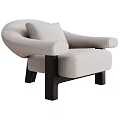 Modern Upholstered Beige Single Sofa With Curved Armrests And Dark Wooden Legs