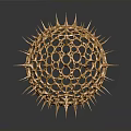 Golden Spherical Decorative Item with Hollow Openwork Design and Sharp Spikes for Modern Home Decoration
