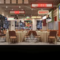 Chinese BBQ Restaurant Interior With Sichuan Snacks Signs Tables Chairs And Hanging Lights
