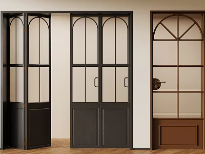 Stylish Interior Doors Featuring Arched Glass Black Brown And Double Panel Designs 3d model