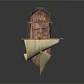 Vintage Wooden Sailboat Model With White Sails And Flag On Mast