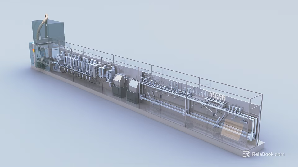 Industrial Automated Production Line With Conveyor Belts And Stainless Steel Mechanical Components 3d model 