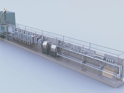 Industrial Automated Production Line With Conveyor Belts And Stainless Steel Mechanical Components 3d model