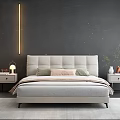 Modern Double Bed With Upholstered Headboard Dark Starry Wall Nightstands And Lake View