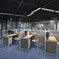 Public Office Area Featuring Modern Workstations Desks Ergonomic Chairs And Ceiling Lights 3d model