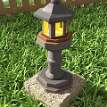 Outdoor Light Featuring Hexagonal Lamp Post and Yellow Glow on Grass Base