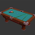 Billiard Table Featuring Orange Frame Blue Playing Surface Wooden Legs Billiard Balls And Cue Sticks