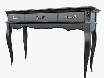 Black Antique Style Console Table With Three Drawers Gold Handles Curved Legs 3d model