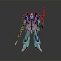 Blue White Red Winged Robot Standing With Weapon In Detailed Sci Fi Design 3d model