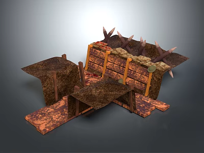 Detailed Rustic Wooden Structure Featuring Spiked Edges And Layered Platforms 3d model