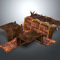 Detailed Rustic Wooden Structure Featuring Spiked Edges And Layered Platforms