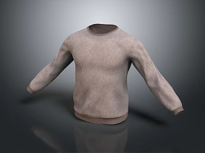 Light Gray Knitted Sweater with Long Sleeves and Round Neck for Simple Casual Daily Wear 3d model