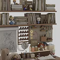 Home Study Bookshelf Featuring Stacked Books Dolls Drawing Board Teddy Bear and Storage Basket