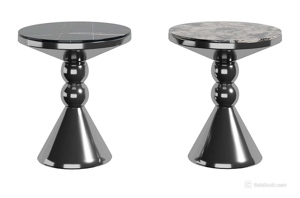 Modern Side Tables With Spherical Black Base And Marble Top Design 3d model 