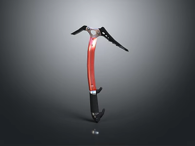 Durable Red And Black Ice Axe With Metal Head And Ergonomic Grip For Mountaineering 3d model