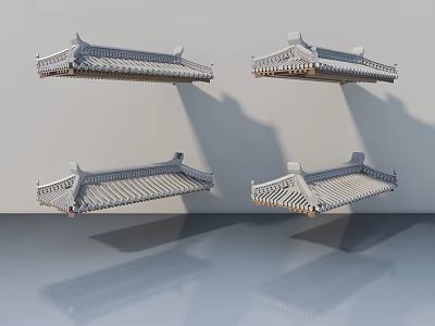 Traditional Chinese Sofa Coffee Table Set With Eave Design Tile Pattern And Reflective Surface 3d model