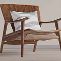 Natural Wooden Accent Chair With White Textured Cushion And Minimalist Design