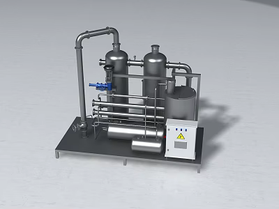 Industrial Equipment With Stainless Steel Tanks Pipes And Control Panel 3d model