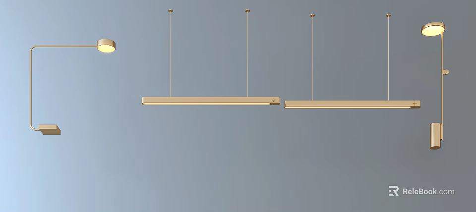 Modern Stylish Ceiling Lighting Combination With Linear Pendants And Round Fixture 3d model