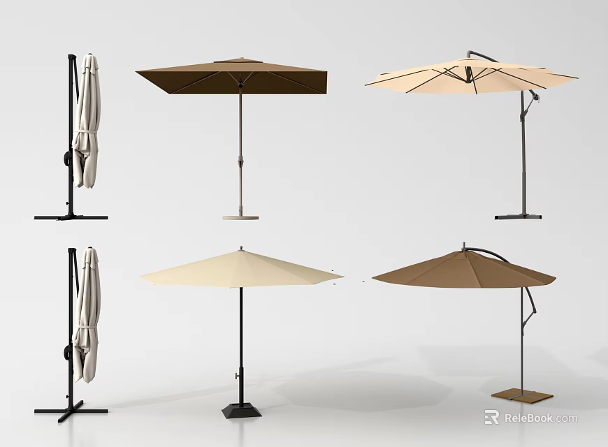 Outdoor Patio Umbrellas Brown and Beige with Sturdy Stands for Garden Shade 3d model 
