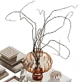 Elegant Decorative Ornament Set With Glass Vase Twigs Candle Holders And Books