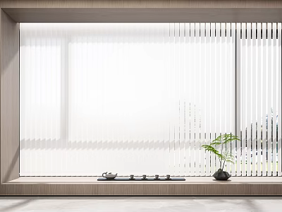 Modern Interior With White Window Blinds Potted Plant And Tea Set On Windowsill 3d model