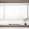 Modern Interior With White Window Blinds Potted Plant And Tea Set On Windowsill