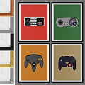 Retro Gaming Controllers Picture Frames with Colorful Backgrounds Wall Decor 3d model