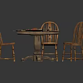 Rustic Wooden Dining Table With Four Chairs Plates And Food On Top